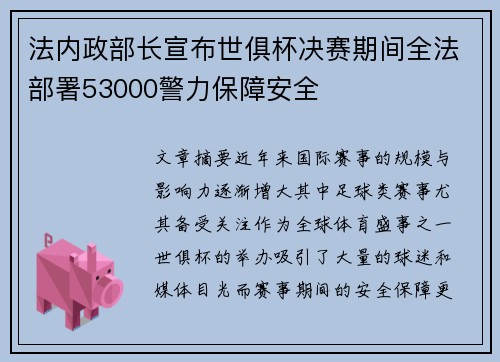 法内政部长宣布世俱杯决赛期间全法部署53000警力保障安全 法内政部长宣布世俱杯决赛期间全法部署53000警力保障安全
